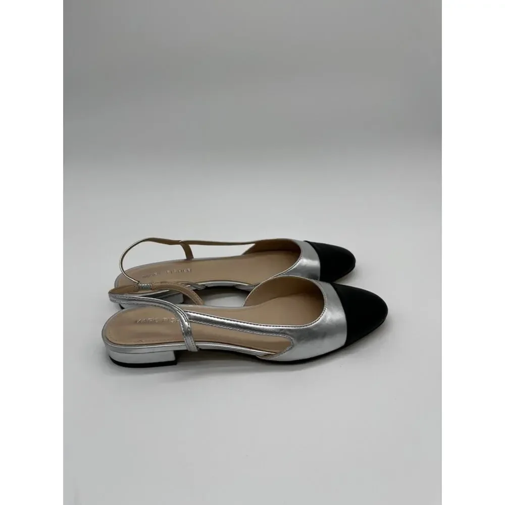 Marc Fisher Dela Slingback Flats Cap Toe Metallic Silver Black - Size 7M